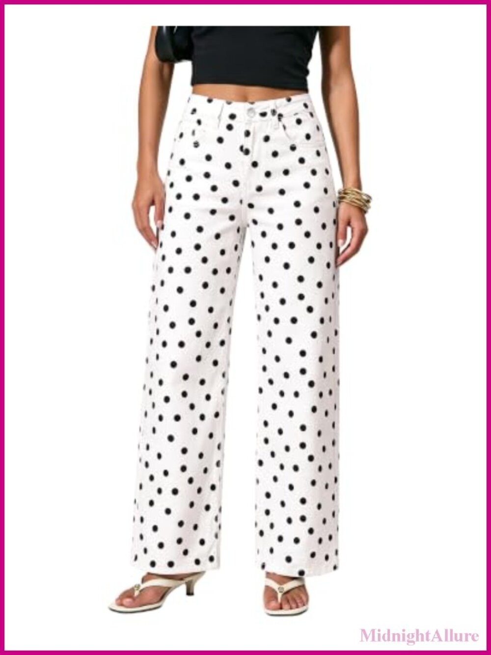 Wide Leg Jeans High Waisted Stretch Denim Polka Dot Pants